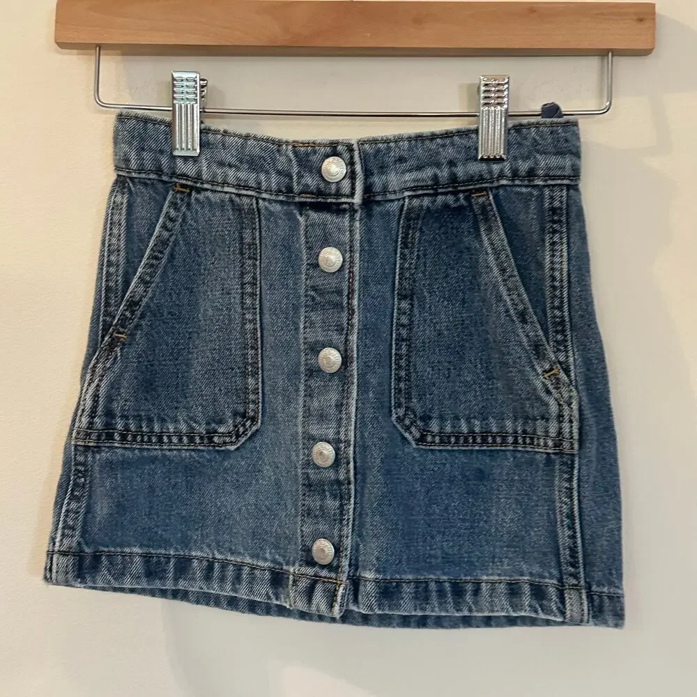Old Navy Blue Jean Mini Skirt sz 6-7 adjustable waist tab denim skirt